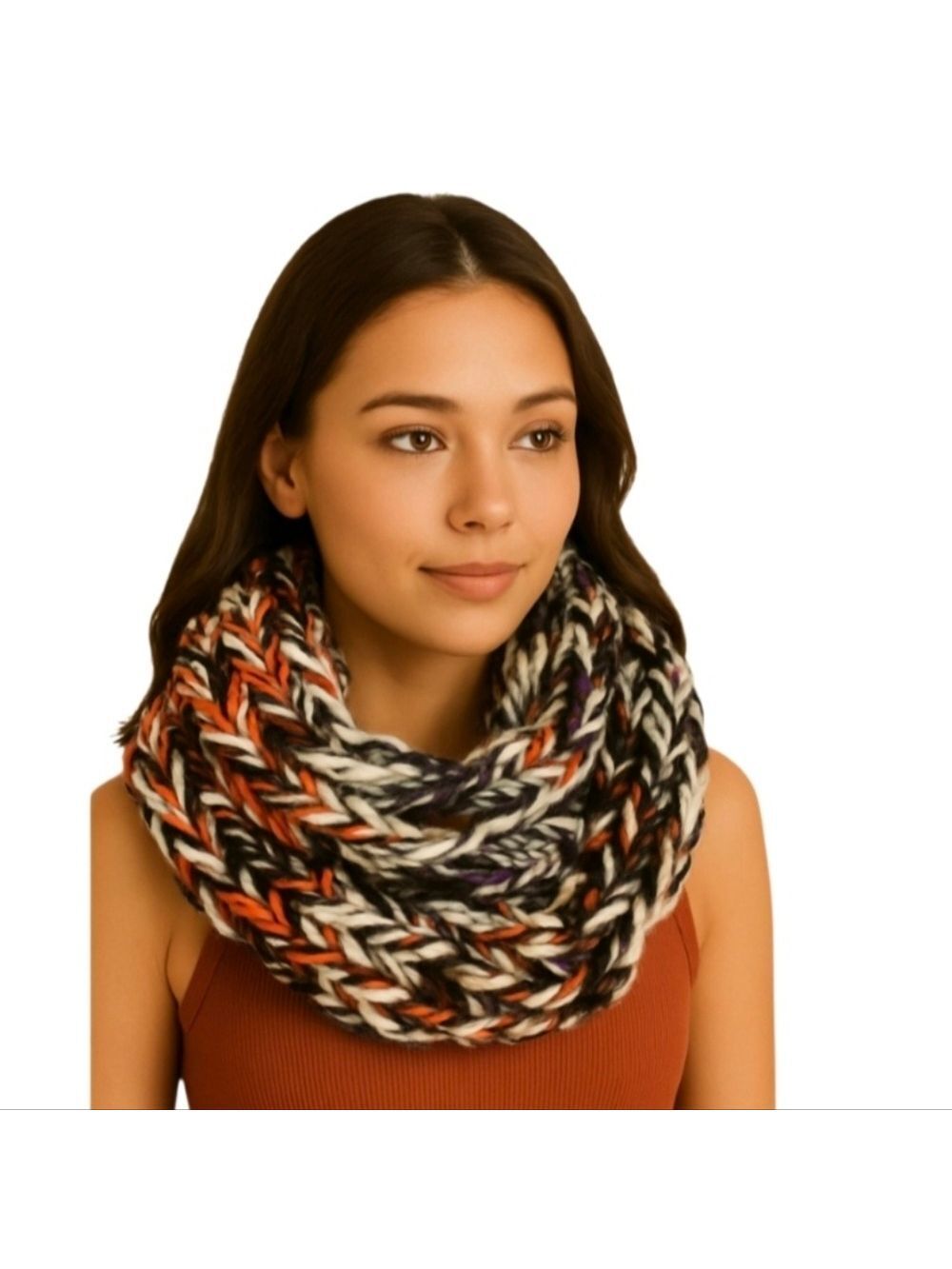 Hand Crafted Scarf Crochet Chunky knit multicolored Artisan  unique wearable art